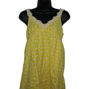 Tibi New York Yellow Halter Sundress Eyelet Crochet Trim Side Pockets Size 6